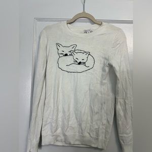 J crew white embroidered fox sweater